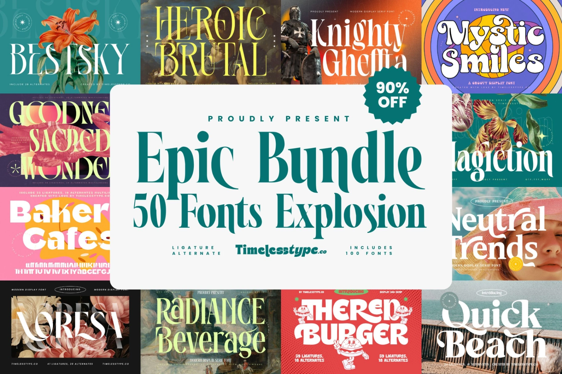 Epic Bundle 50 Fonts Explosion | Letterena Studios